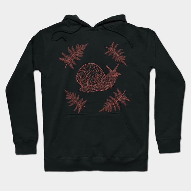 Snail with ferns (red) Hoodie by Bioshart